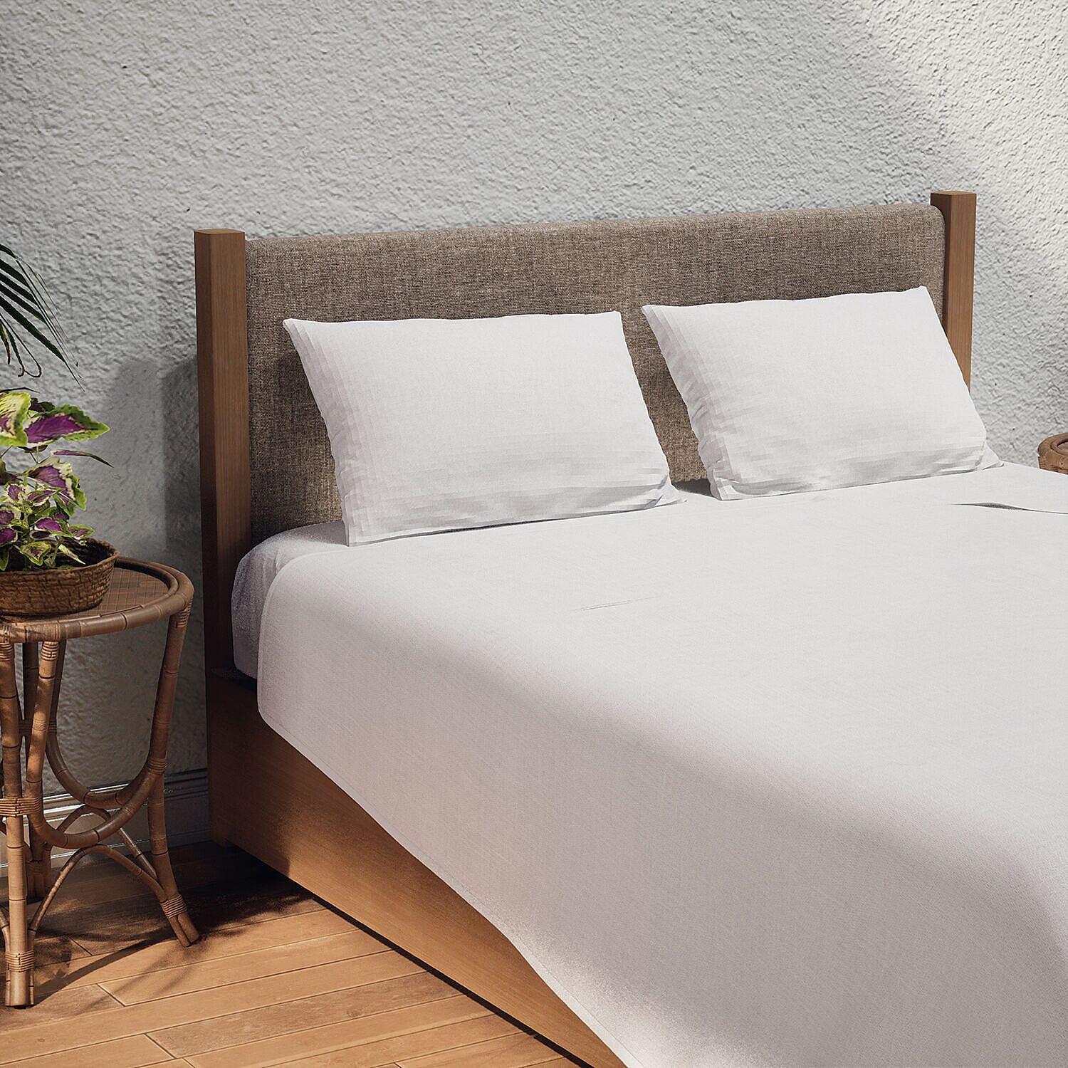 Set of 4 - Homesmart - Wrinkle Resistant Solid Sheet, Fitted Sheet and Pillowcases (Size - Double) - White