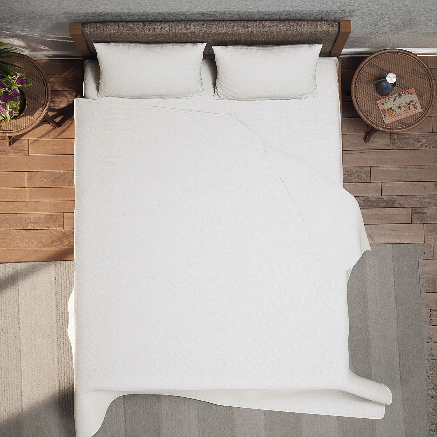 Set of 4 - Homesmart - Wrinkle Resistant Solid Sheet, Fitted Sheet and Pillowcases (Size - Double) - White