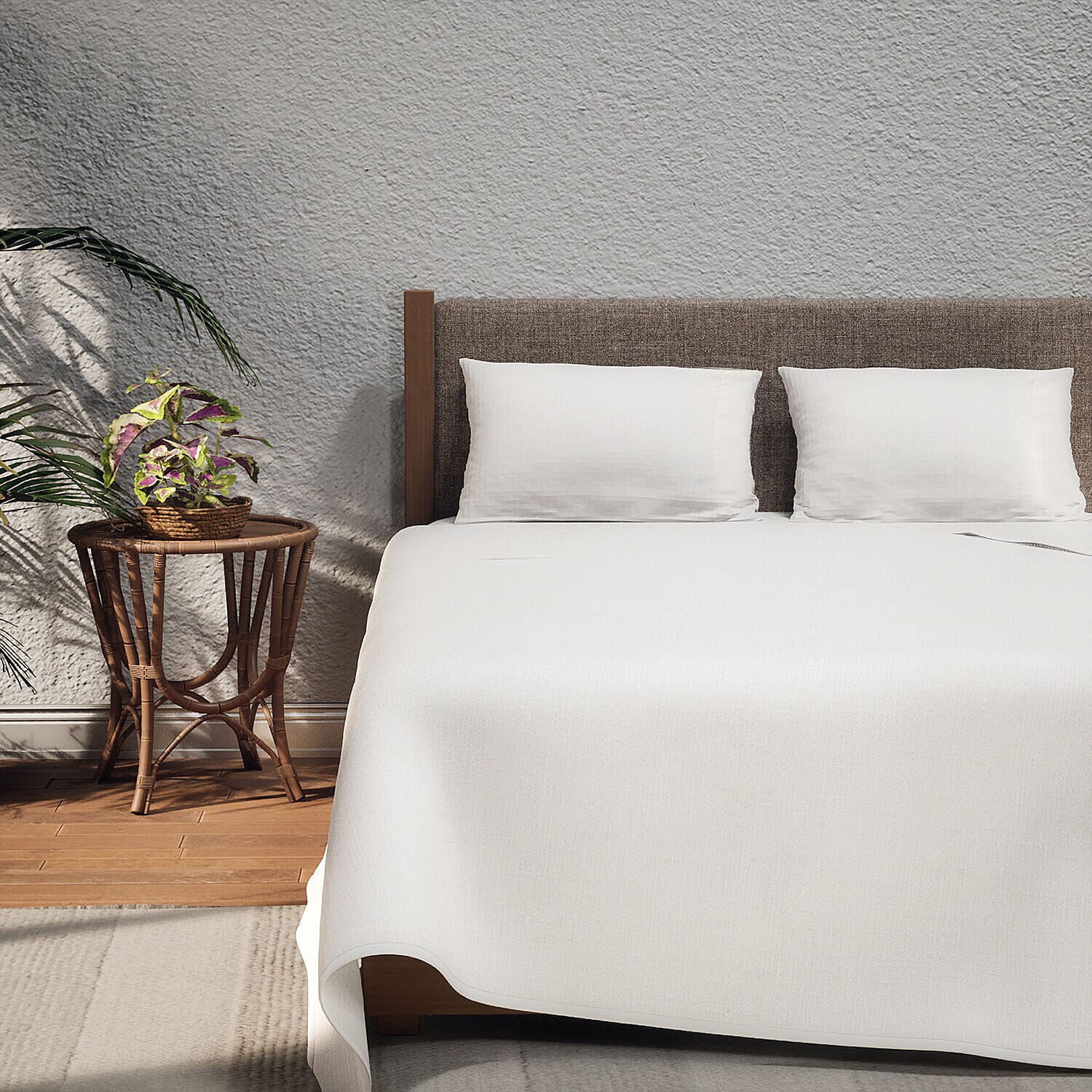 Set of 4 - Homesmart - Wrinkle Resistant Solid Sheet, Fitted Sheet and Pillowcases (Size - Double) - White