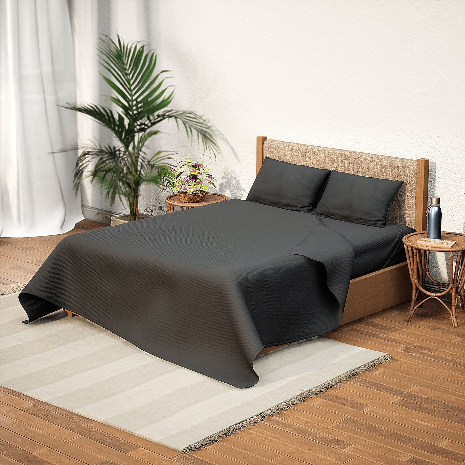 Set of 4 - Homesmart - Wrinkle Resistant Solid Sheet, Fitted Sheet and Pillowcases (Size - Double) - White