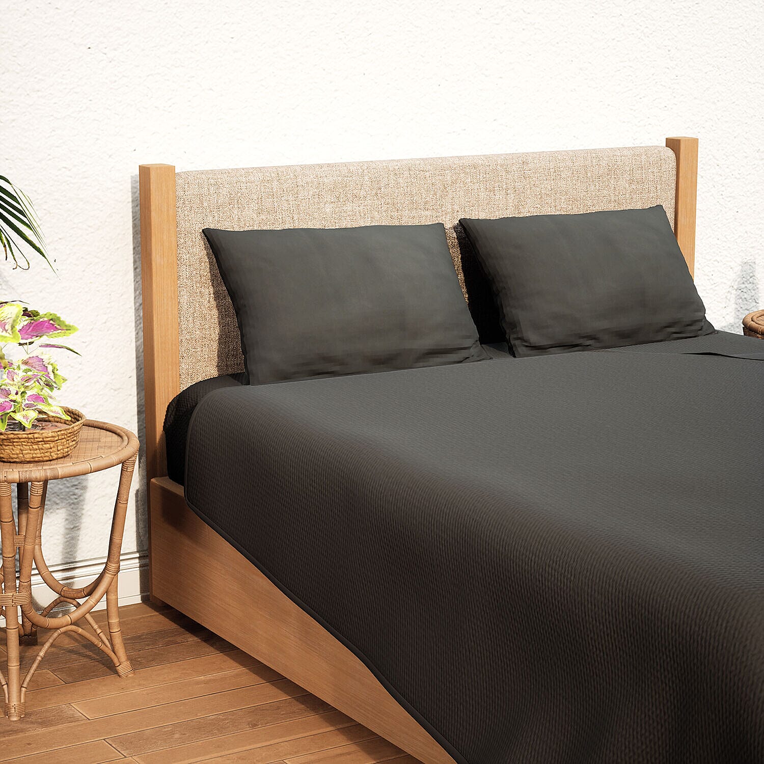 Set of 4 - Homesmart - Wrinkle Resistant Solid Sheet, Fitted Sheet and Pillowcases (Size - Double) - White