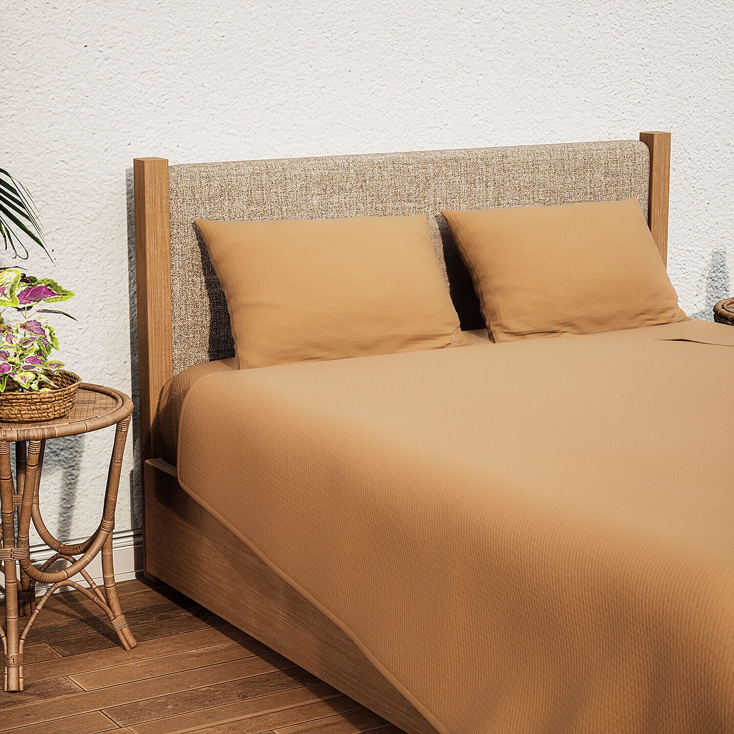 Set of 4 - Homesmart - Wrinkle Resistant Solid Sheet, Fitted Sheet and Pillowcases (Size - Double) - White