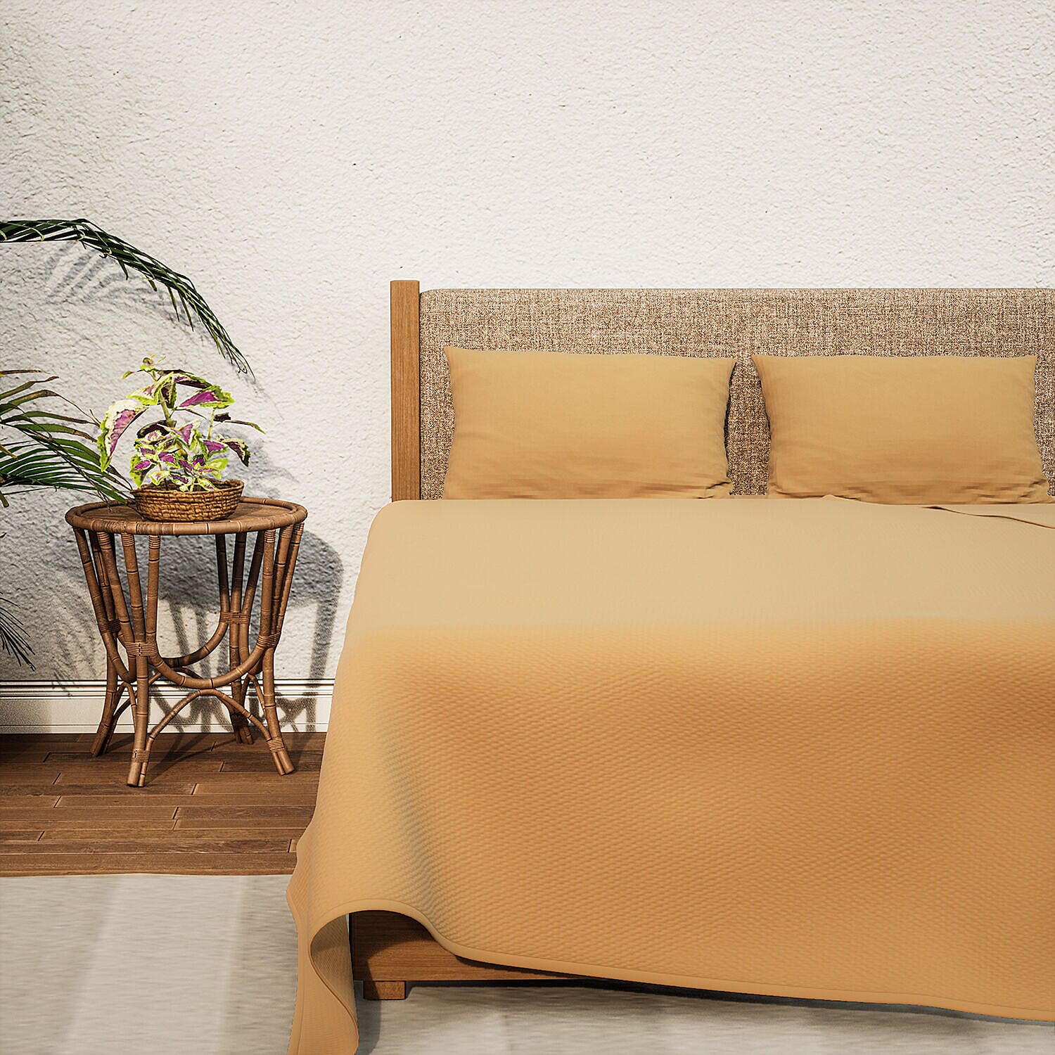 Set of 4 - Homesmart - Wrinkle Resistant Solid Sheet, Fitted Sheet and Pillowcases (Size - Double) - White