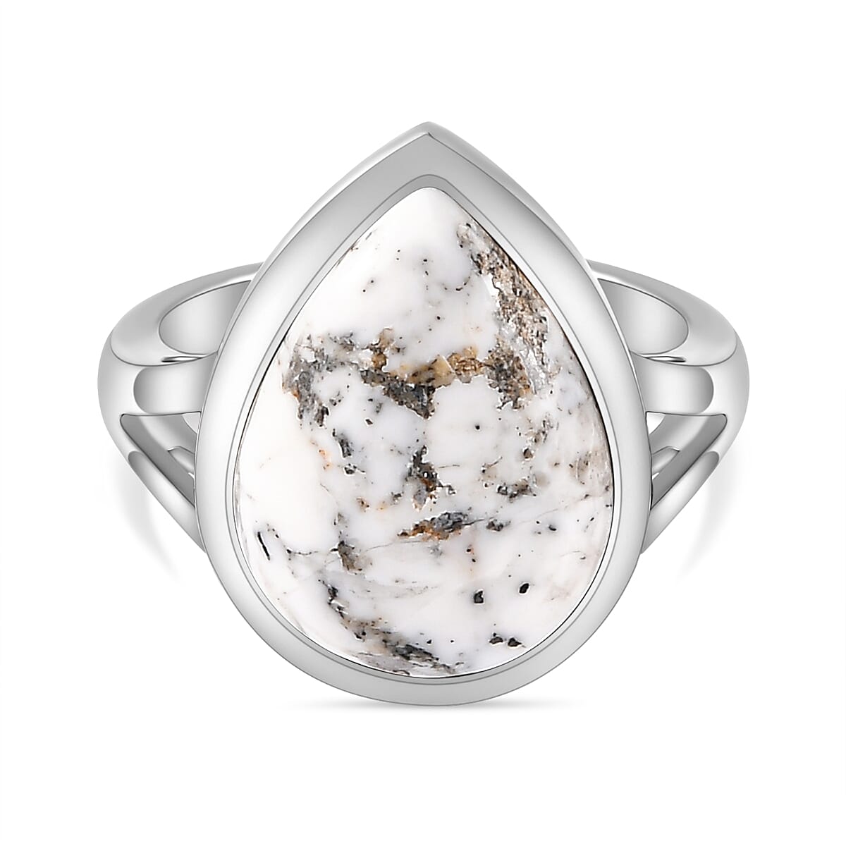 White Buffalo Solitaire Ring in Platinum Overlay Sterling Silver 7.79 ct