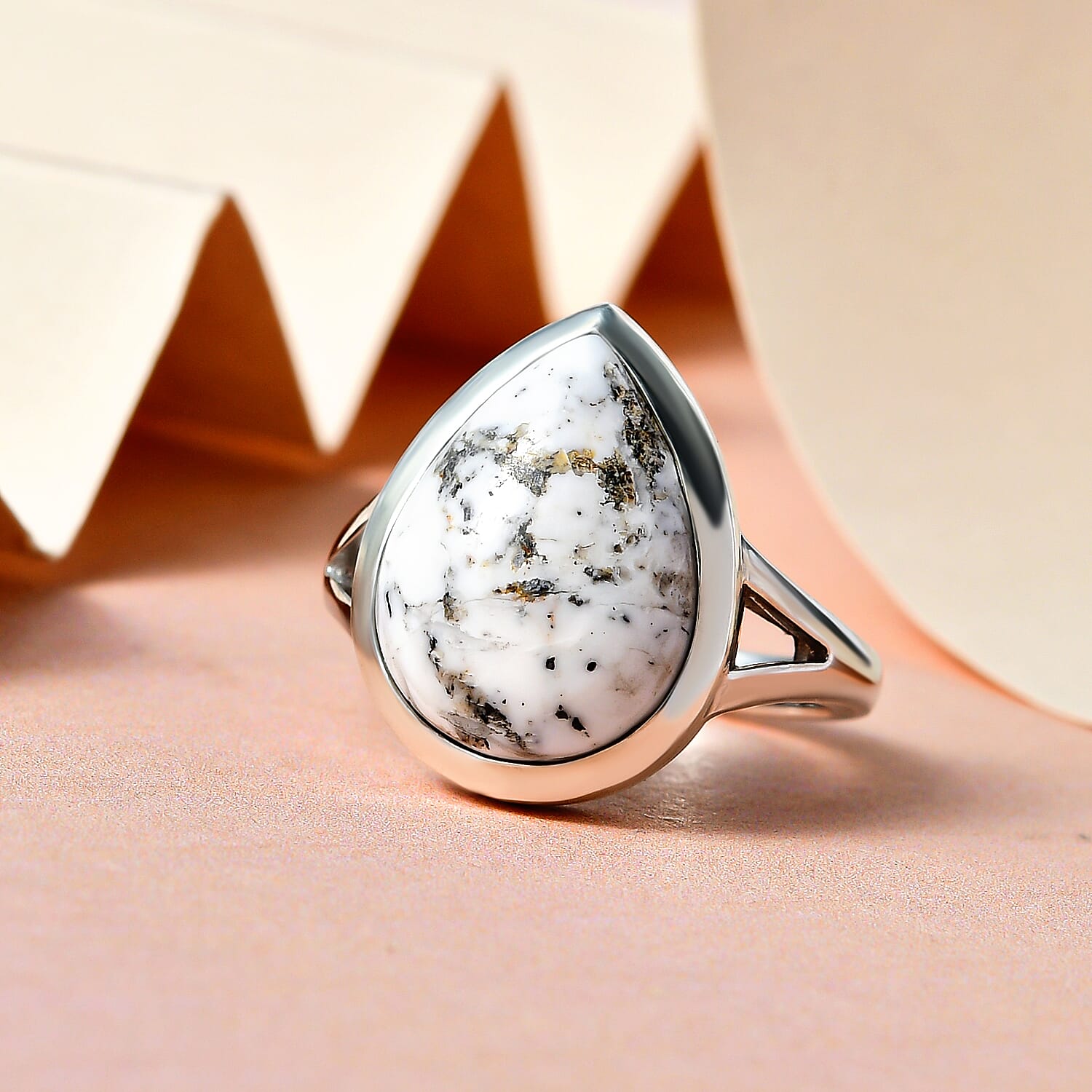 White Buffalo Solitaire Ring in Platinum Overlay Sterling Silver 7.79 ct