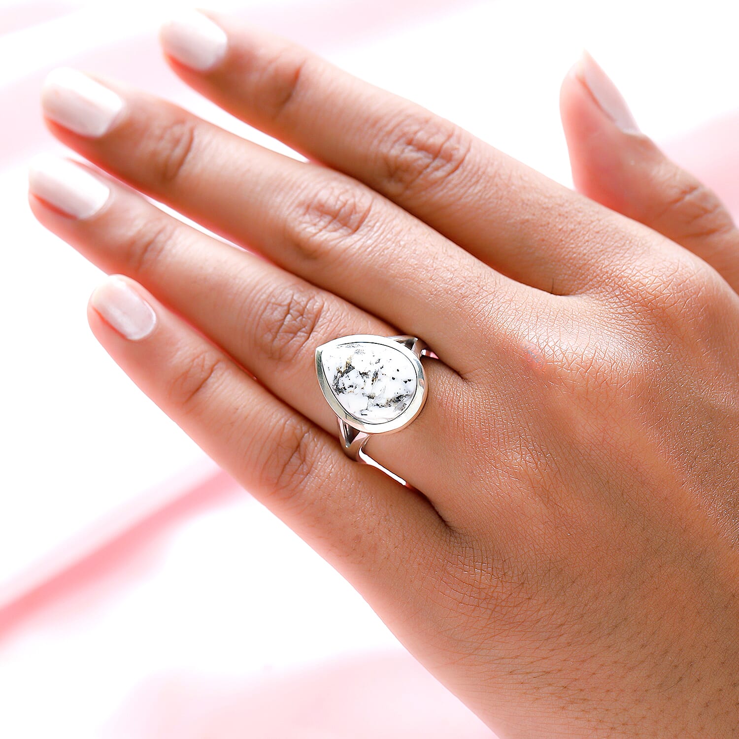 White Buffalo Solitaire Ring in Platinum Overlay Sterling Silver 7.79 ct