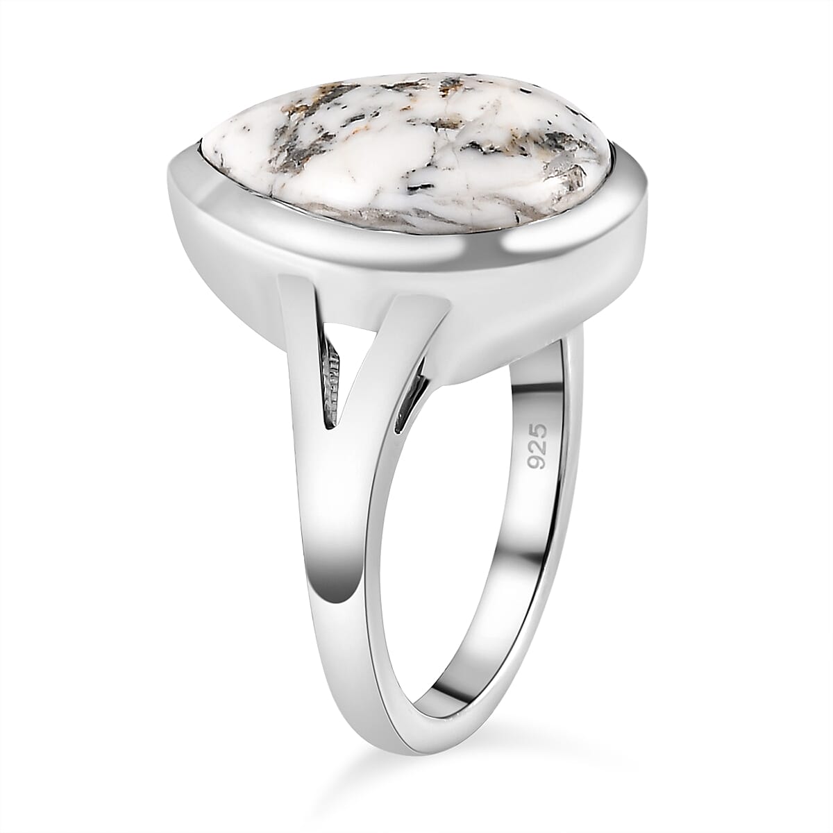 White Buffalo Solitaire Ring in Platinum Overlay Sterling Silver 7.79 ct