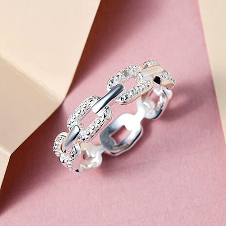 Diamond Link Band Ring in Sterling Silver