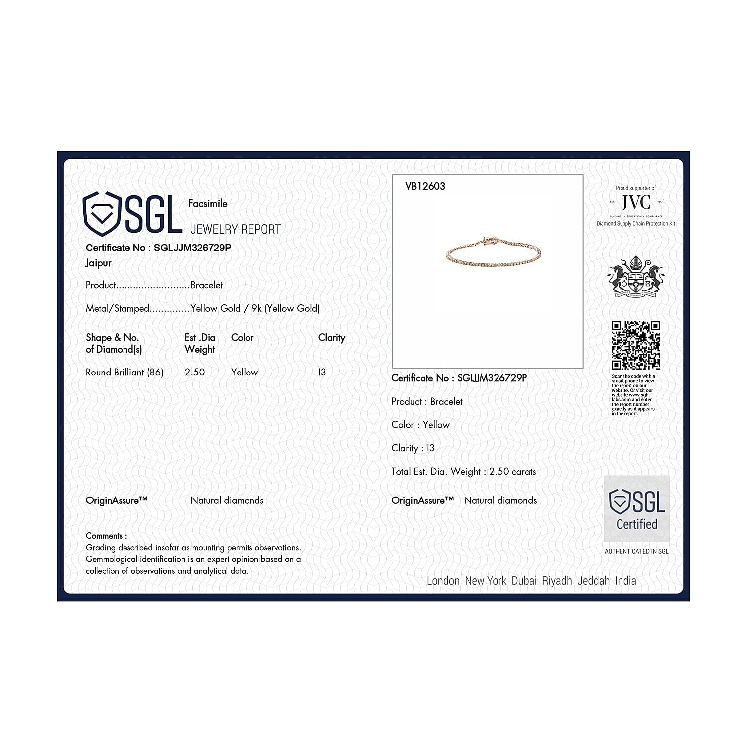 9K Yellow Gold SGL Certified Natural Yellow Diamond Bracelet (Size - 7.5) 2.50 Ct, Gold Wt. 7.14 Gms