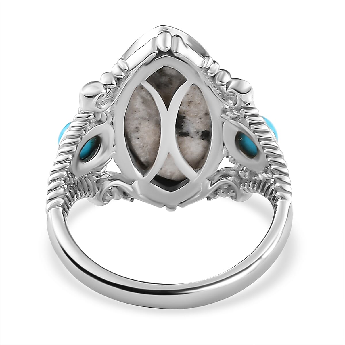 White Buffalo and Arizona Sleeping Beauty Turquoise Ring in Platinum Overlay Sterling Silver 6.703 Ct.