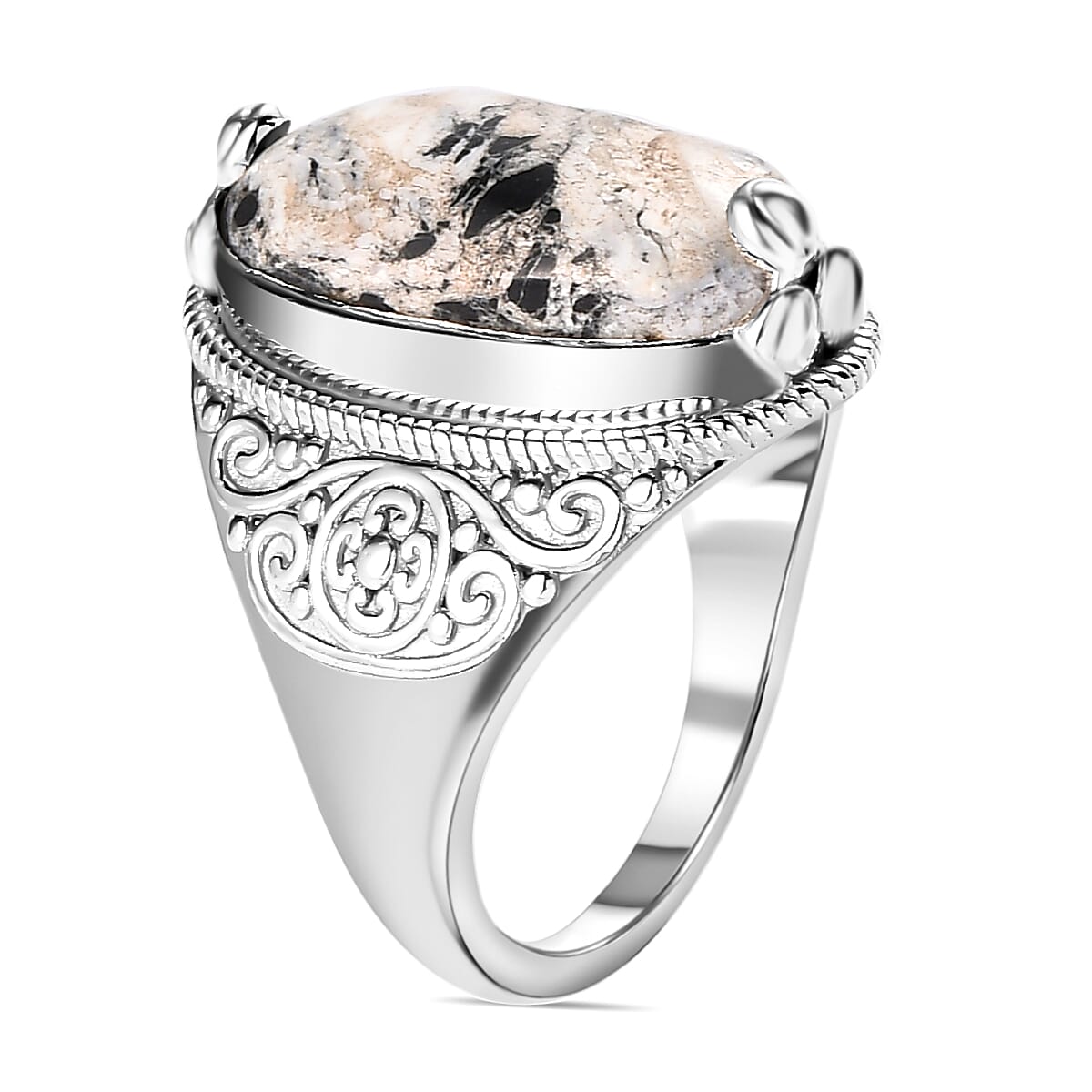 White Buffalo Ring in Platinum Overlay Sterling Silver 7.18 Ct, Silver Wt. 5.46 Gms