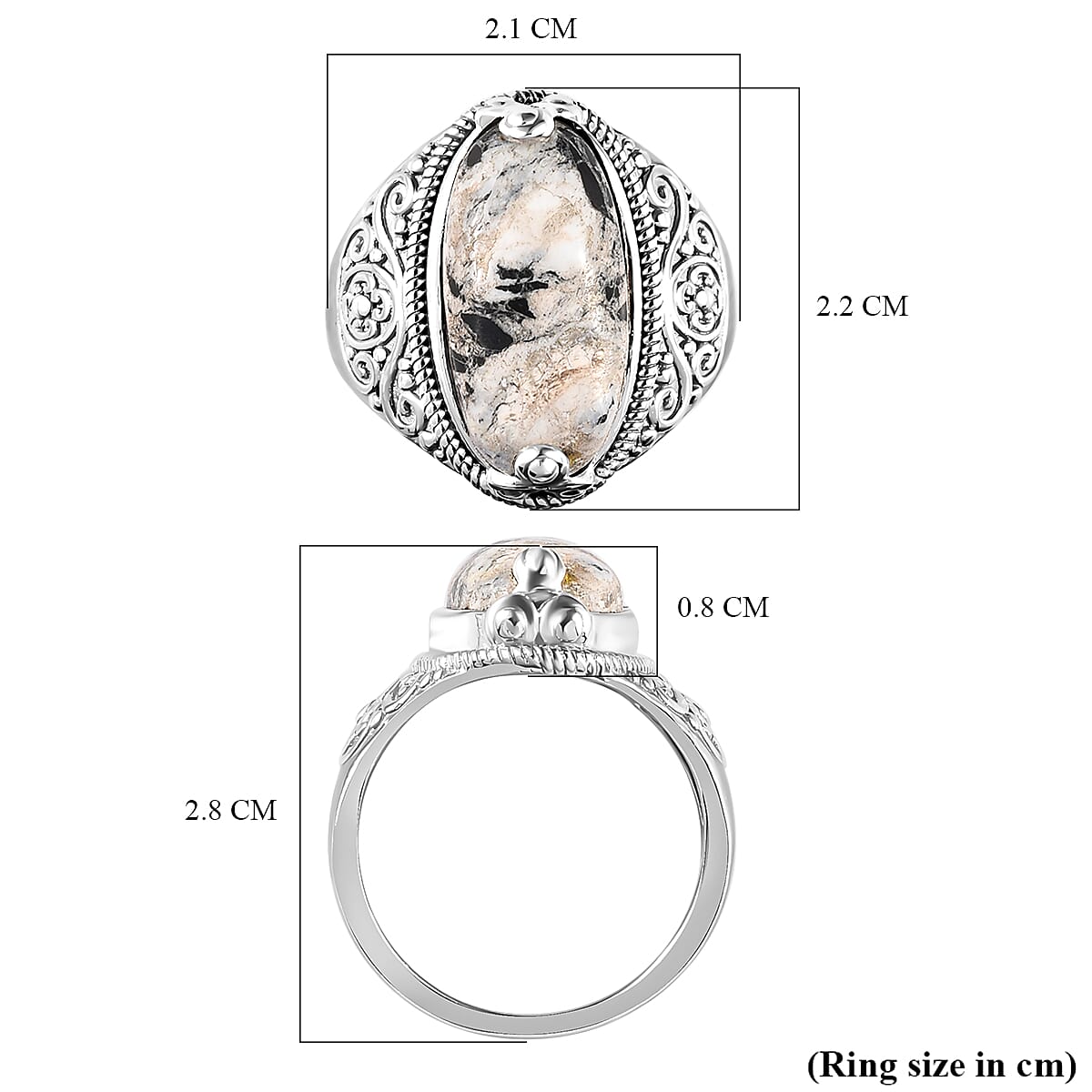 White Buffalo Ring in Platinum Overlay Sterling Silver 7.18 Ct, Silver Wt. 5.46 Gms