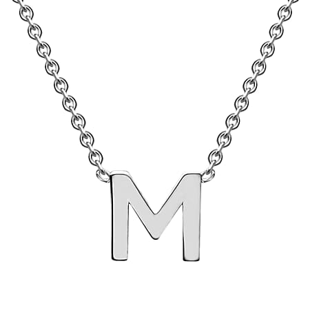 9K White Gold 4.5mm x 5mm 'M' Initial Adjustable Necklace 15 - 17 Inch
