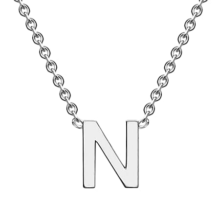 9K White Gold 4mm x 5mm 'N' Initial Adjustable Necklace 15 - 17 Inch