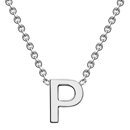 9K White Gold 3.5mm x 5mm 'P' Initial Adjustable Necklace 15 - 17 Inch