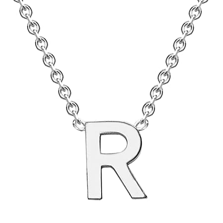 9K White Gold 3.5mm x 5mm 'R' Initial Adjustable Necklace 15 - 17 Inch