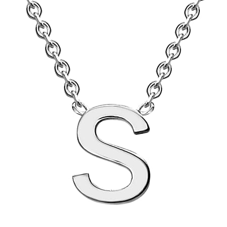 9K White Gold 4mm x 5mm 'S' Initial Adjustable Necklace 15 - 17 Inch