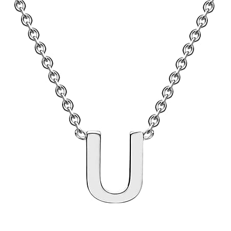 9K White Gold 4mm x 5mm 'U' Initial Adjustable Necklace 15 - 17 Inch