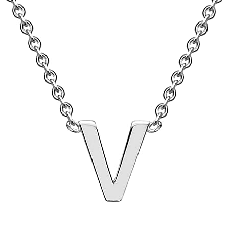 9K White Gold 4mm x 5mm 'V' Initial Adjustable Necklace 15 - 17 Inch