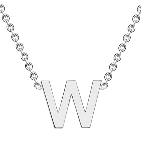 9K White Gold 6mm x 5mm 'W' Initial Adjustable Necklace 15 - 17 Inch