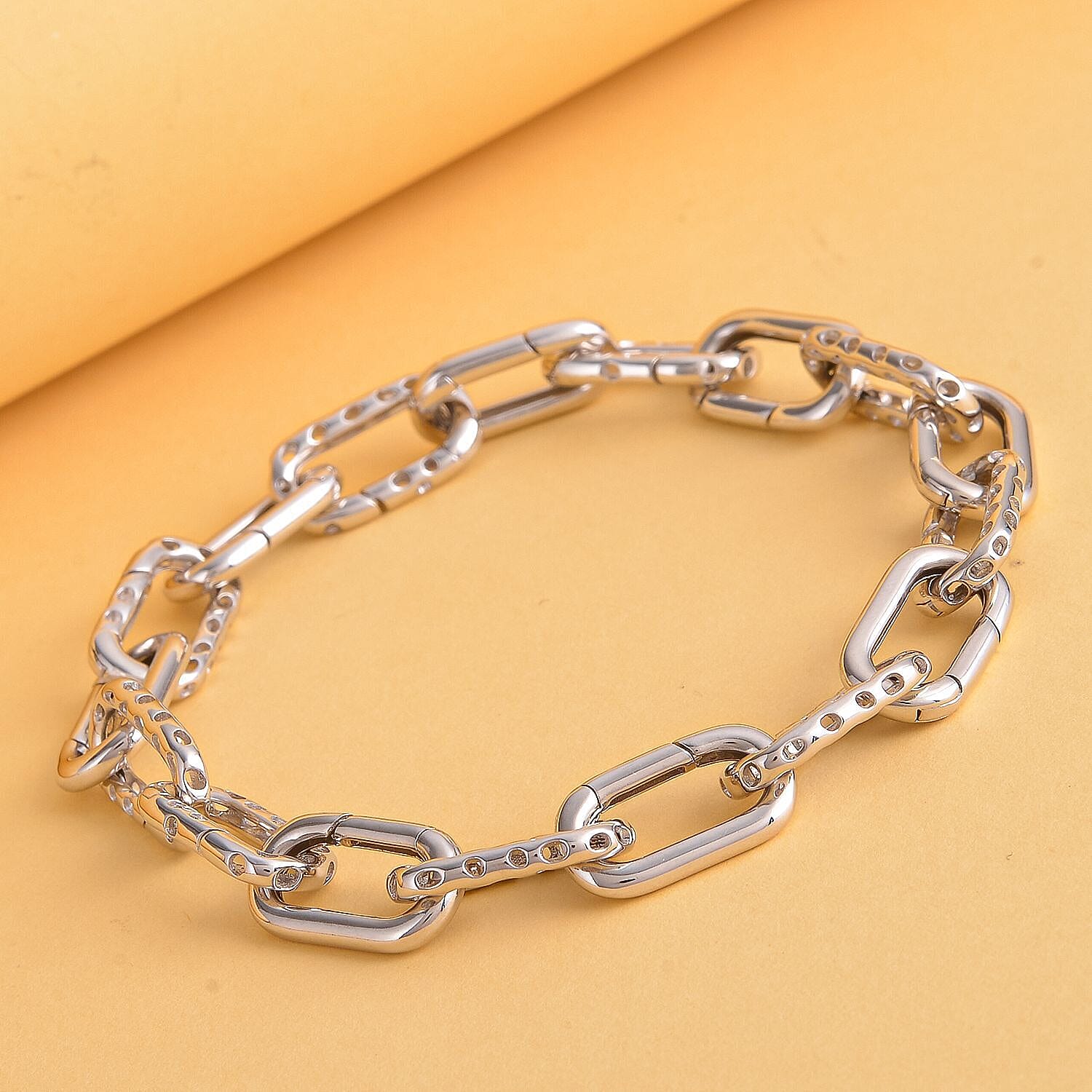 RACHEL GALLEY - Rhodium Overlay Sterling Silver Bracelet (Size - 8) with Clasp, Silver Wt. 14.80 Gms