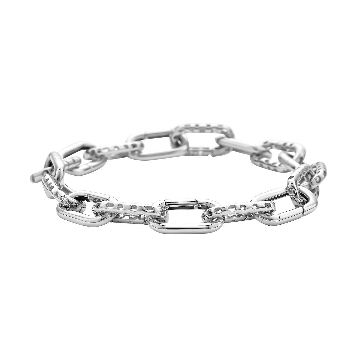 RACHEL GALLEY - Rhodium Overlay Sterling Silver Bracelet (Size - 8) with Clasp, Silver Wt. 14.80 Gms