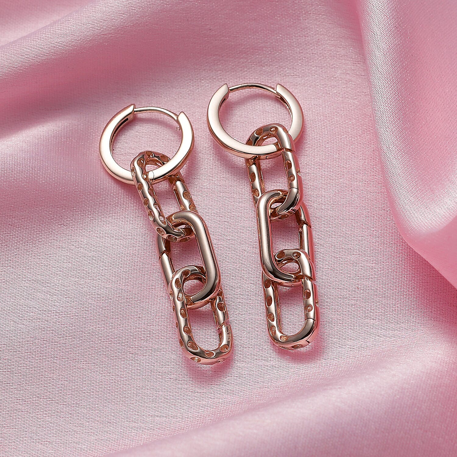 RACHEL GALLEY - Vermeil Rose Gold Overlay Sterling Silver Paperclip Earrings (With Clasp), Silver Wt. 7.00 Gms