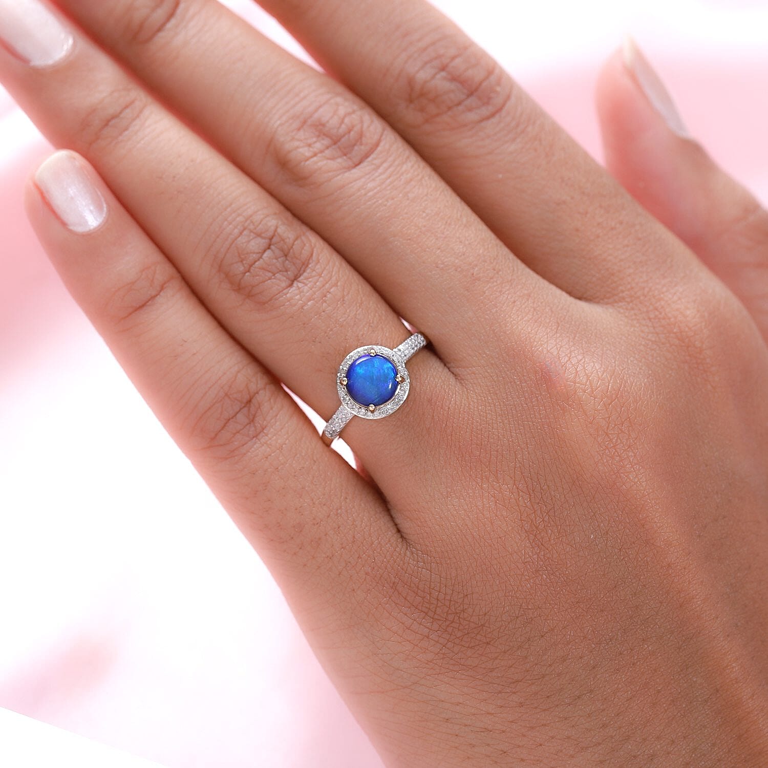 9K Yellow Gold Australian Lightning Ridge Blue Opal and Diamond Ring