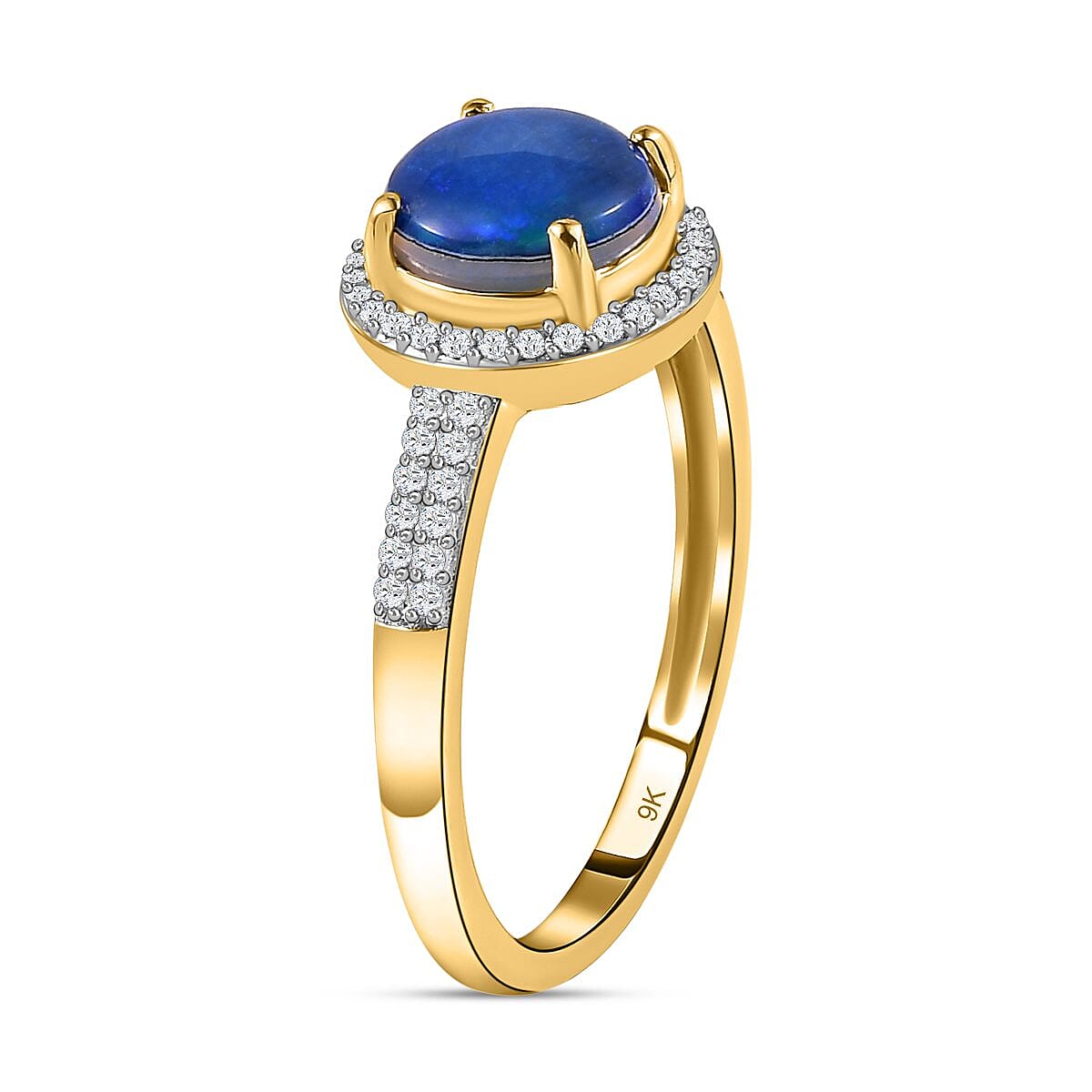 9K Yellow Gold Australian Lightning Ridge Blue Opal and Diamond Ring