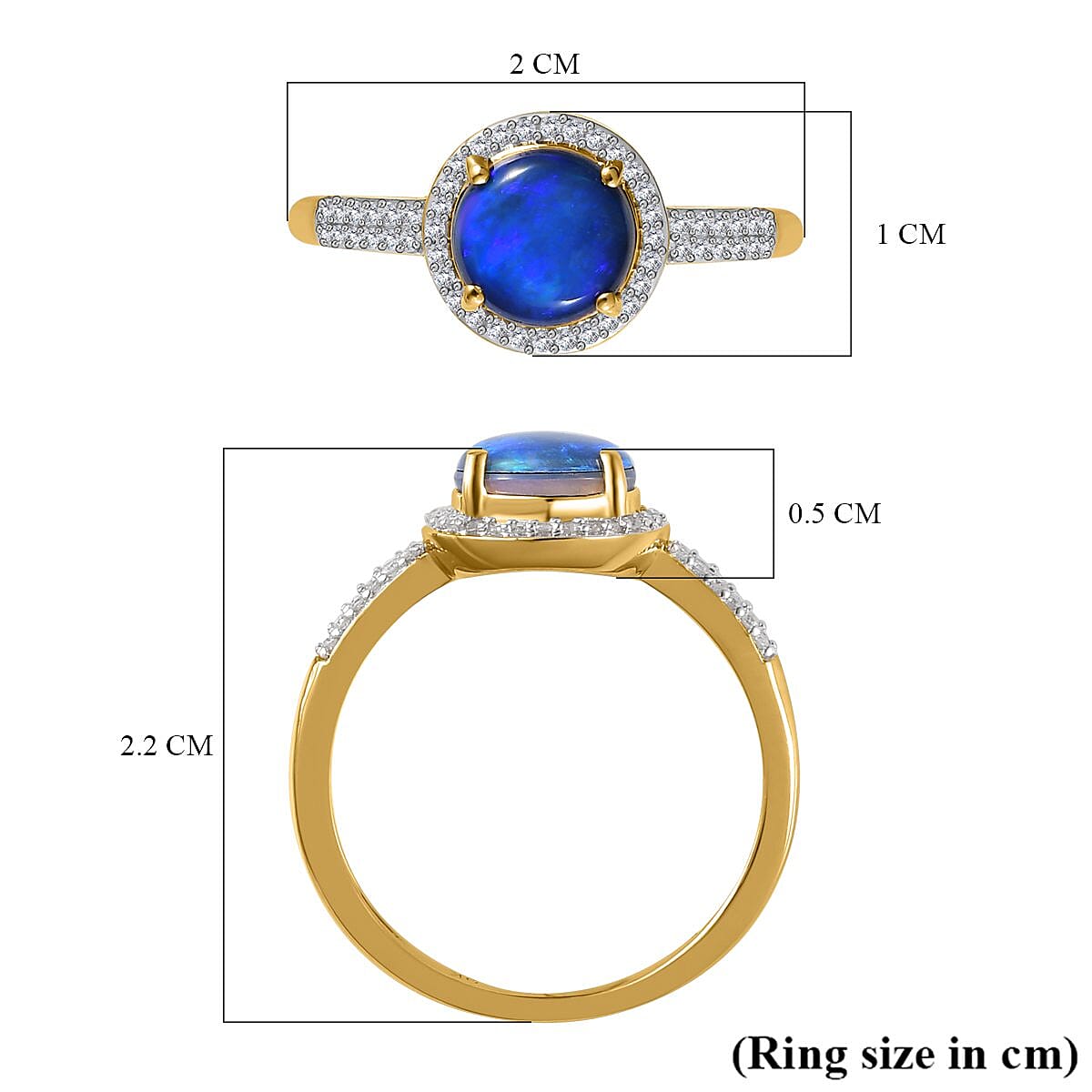 9K Yellow Gold Australian Lightning Ridge Blue Opal and Diamond Ring