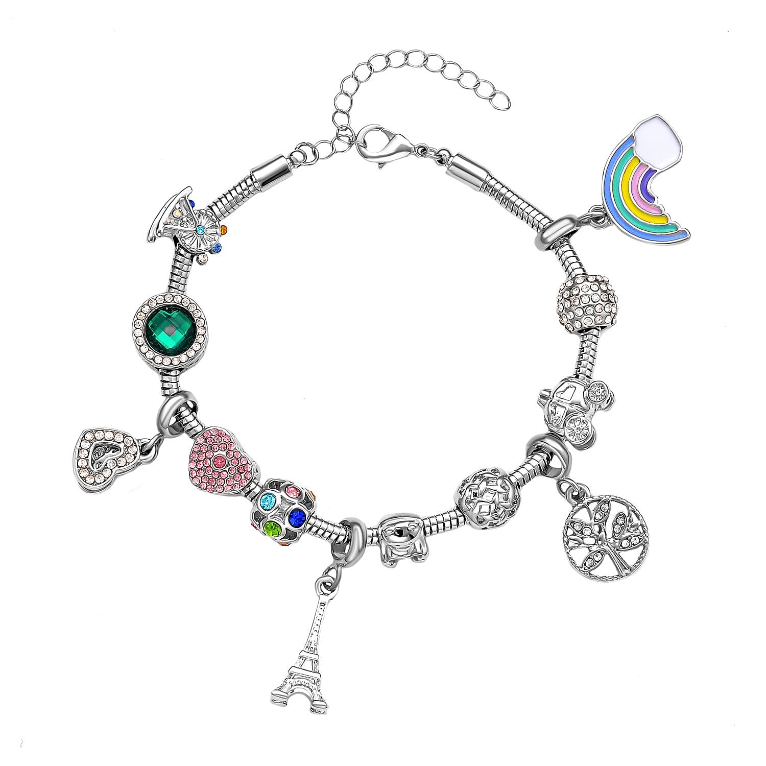 BKK Closeout - Snake Bracelet with 12 Charms (Size 7.5+ 2 inch Extender) in Gift Box