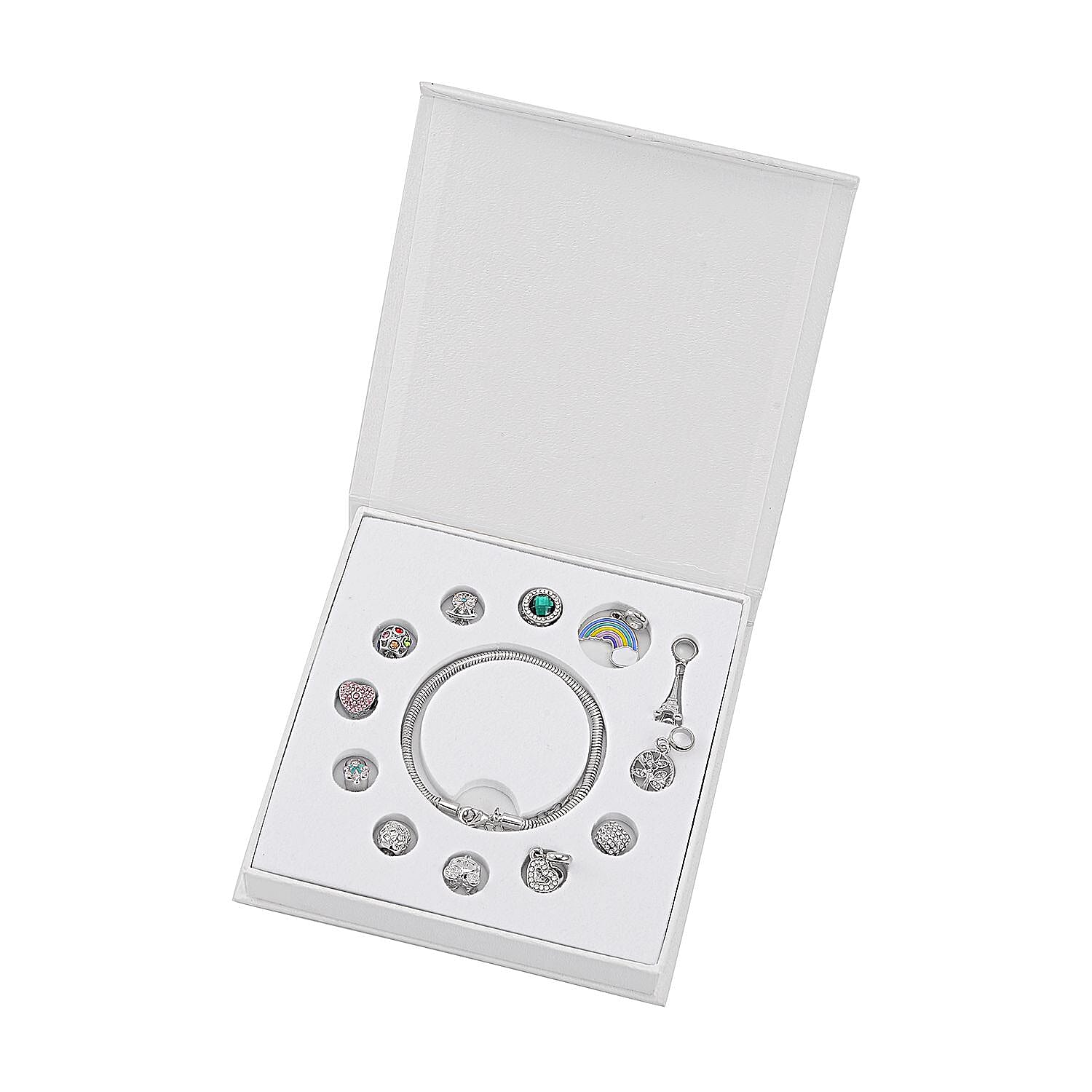 BKK Closeout - Snake Bracelet with 12 Charms (Size 7.5+ 2 inch Extender) in Gift Box