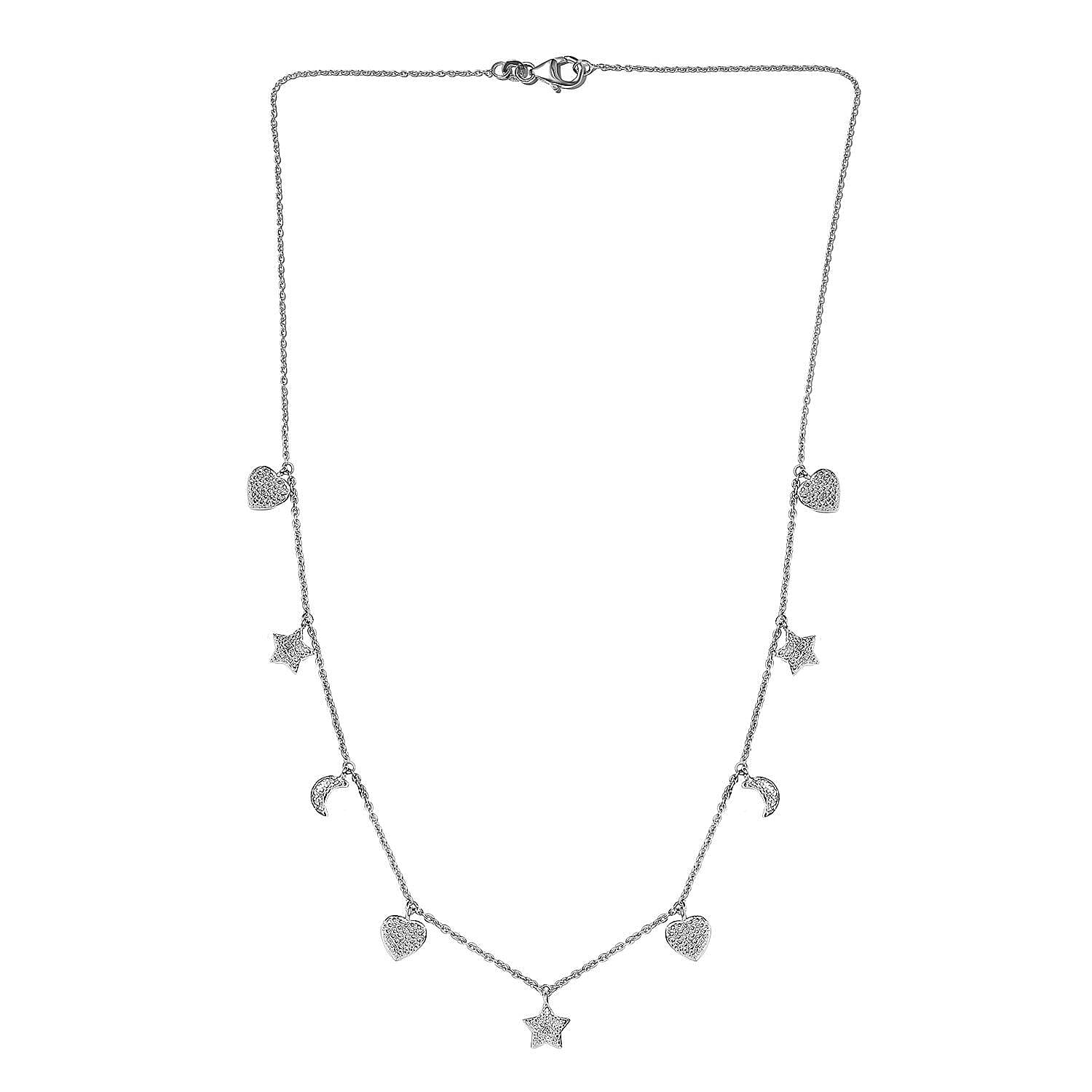 9 Diamond Celestial Charms Necklace (Size - 18) in Platinum Overlay Sterling Silver