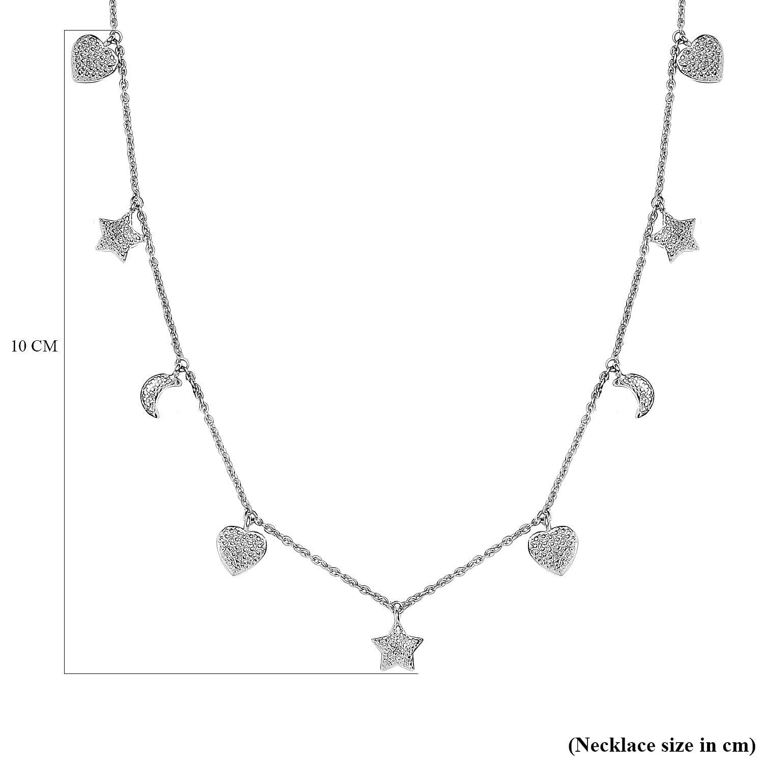 9 Diamond Celestial Charms Necklace (Size - 18) in Platinum Overlay Sterling Silver