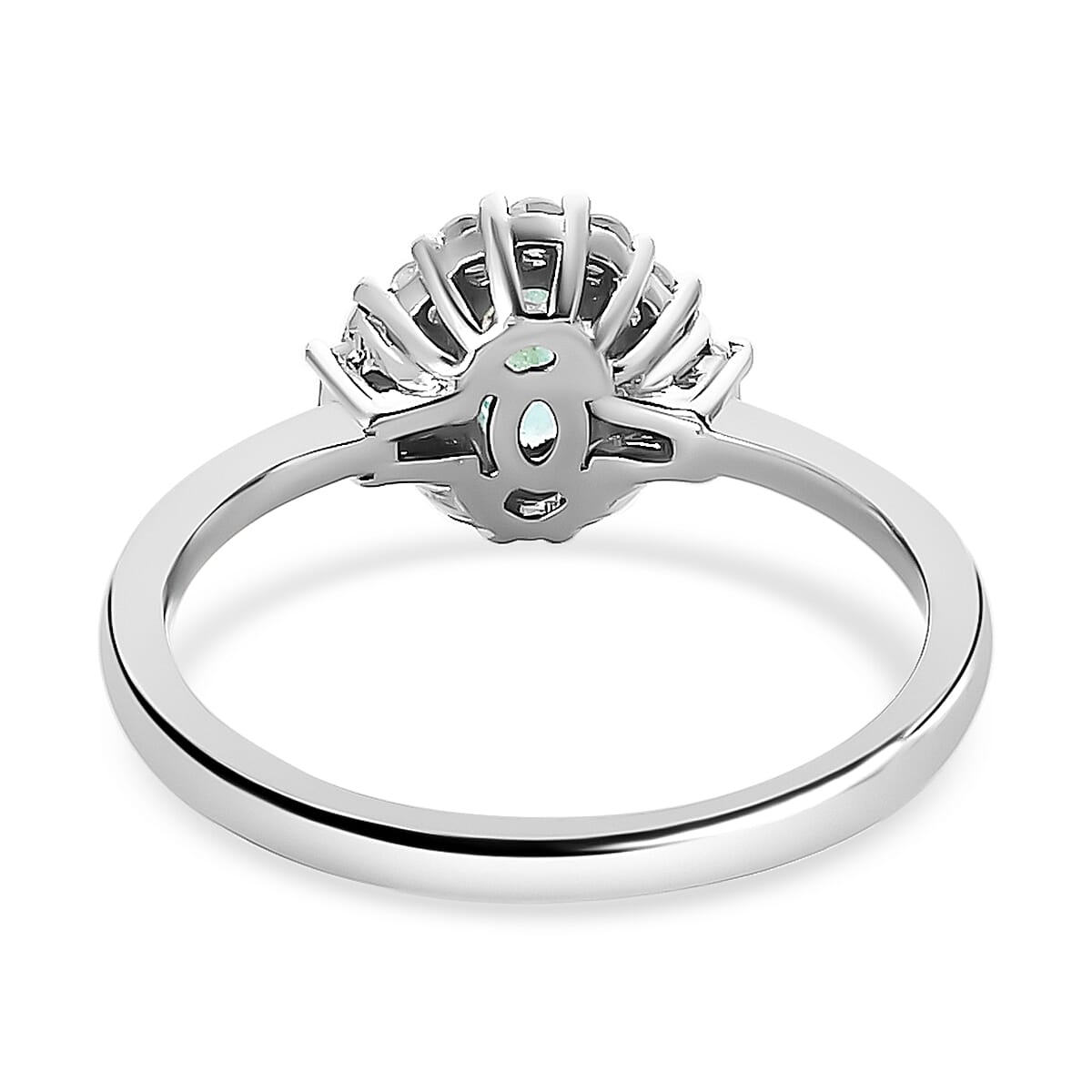 Emerald and Natural Zircon Ring in Platinum Overlay Sterling Silver