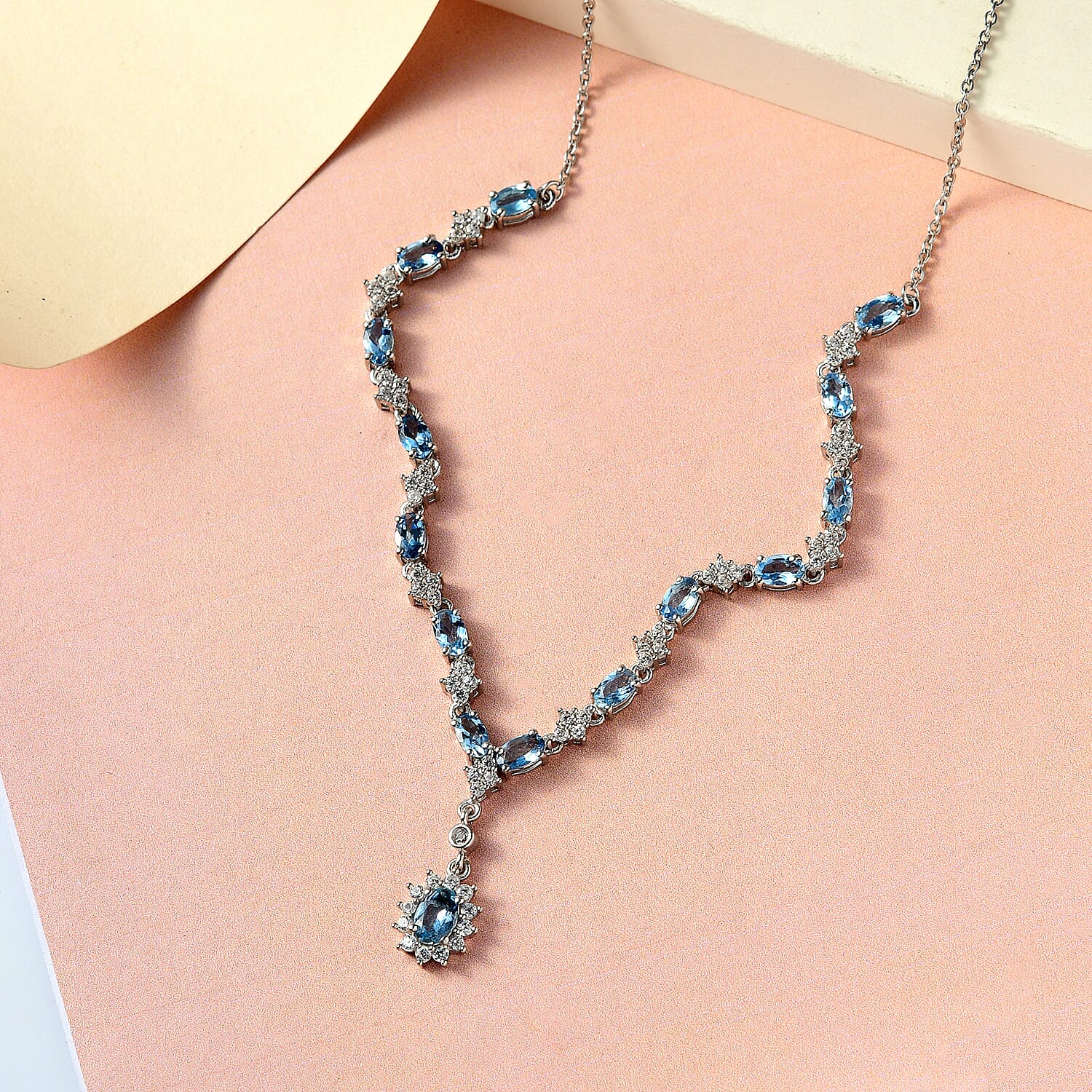 Santamaria Aquamarine & Natural Zircon Necklace (Size - 20) in Platinum Overlay Sterling Silver 4.62 Ct.