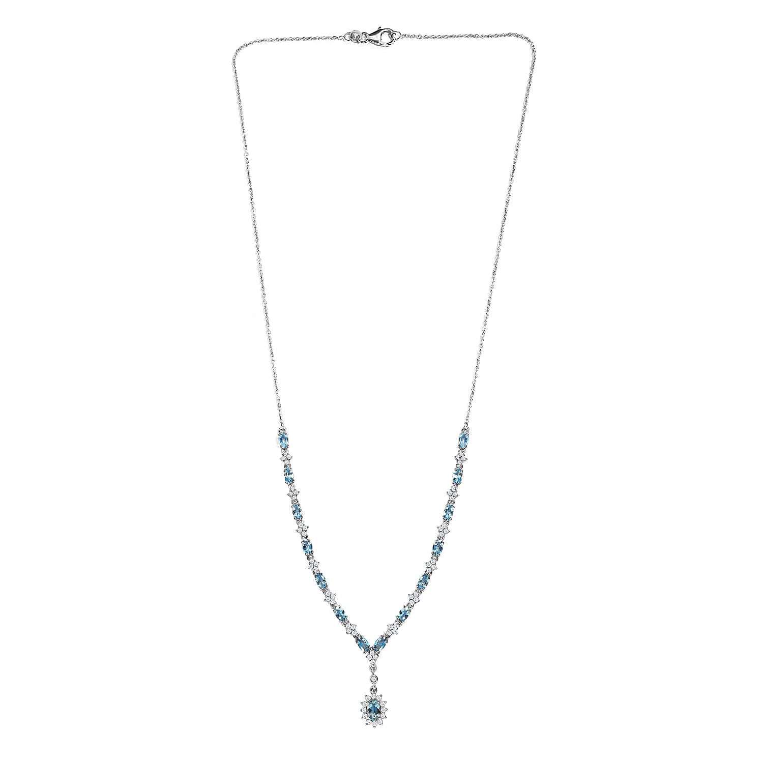 Santamaria Aquamarine & Natural Zircon Necklace (Size - 20) in Platinum Overlay Sterling Silver 4.62 Ct.