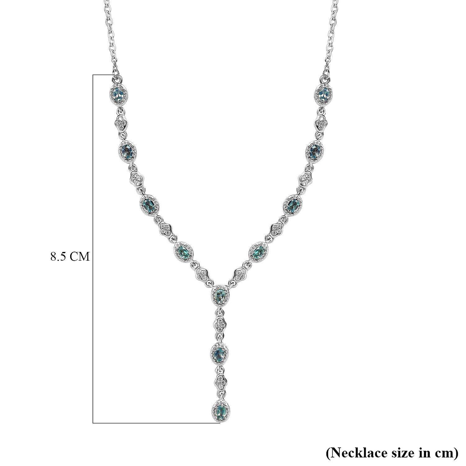 Alexandrite and Natural Zircon Necklace (Size - 20) in Platinum Overlay Sterling Silver 1.68 Ct, Silver Wt. 8.06 Gms Alexandrite and Natural Zircon Necklace (Size - 20) in Platinum Overlay Sterling Silver 1.68 Ct, Silver Wt. 8.06 Gms