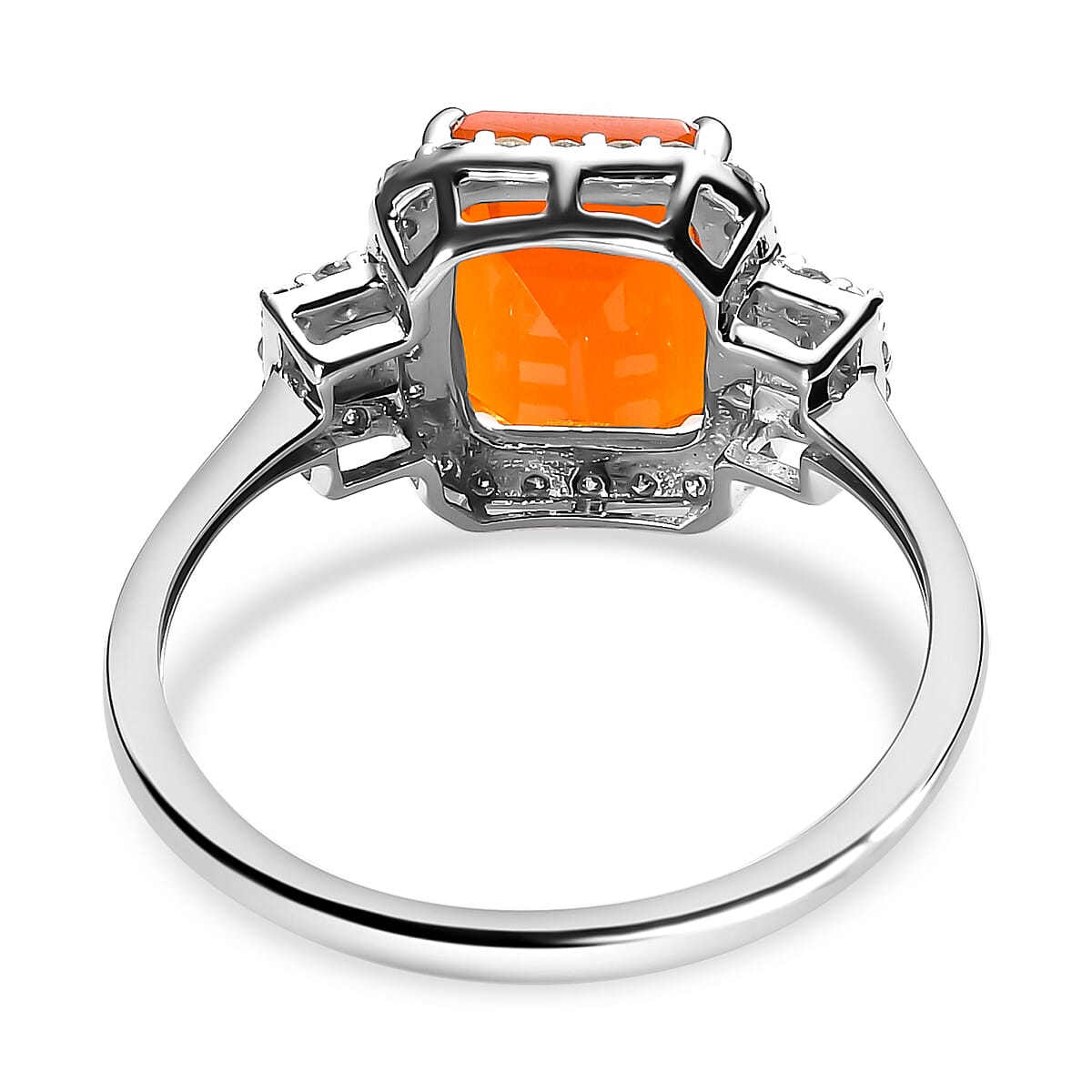 9K White Gold Mexican Cherry Fire Opal & Diamond Ring 2.01 Ct