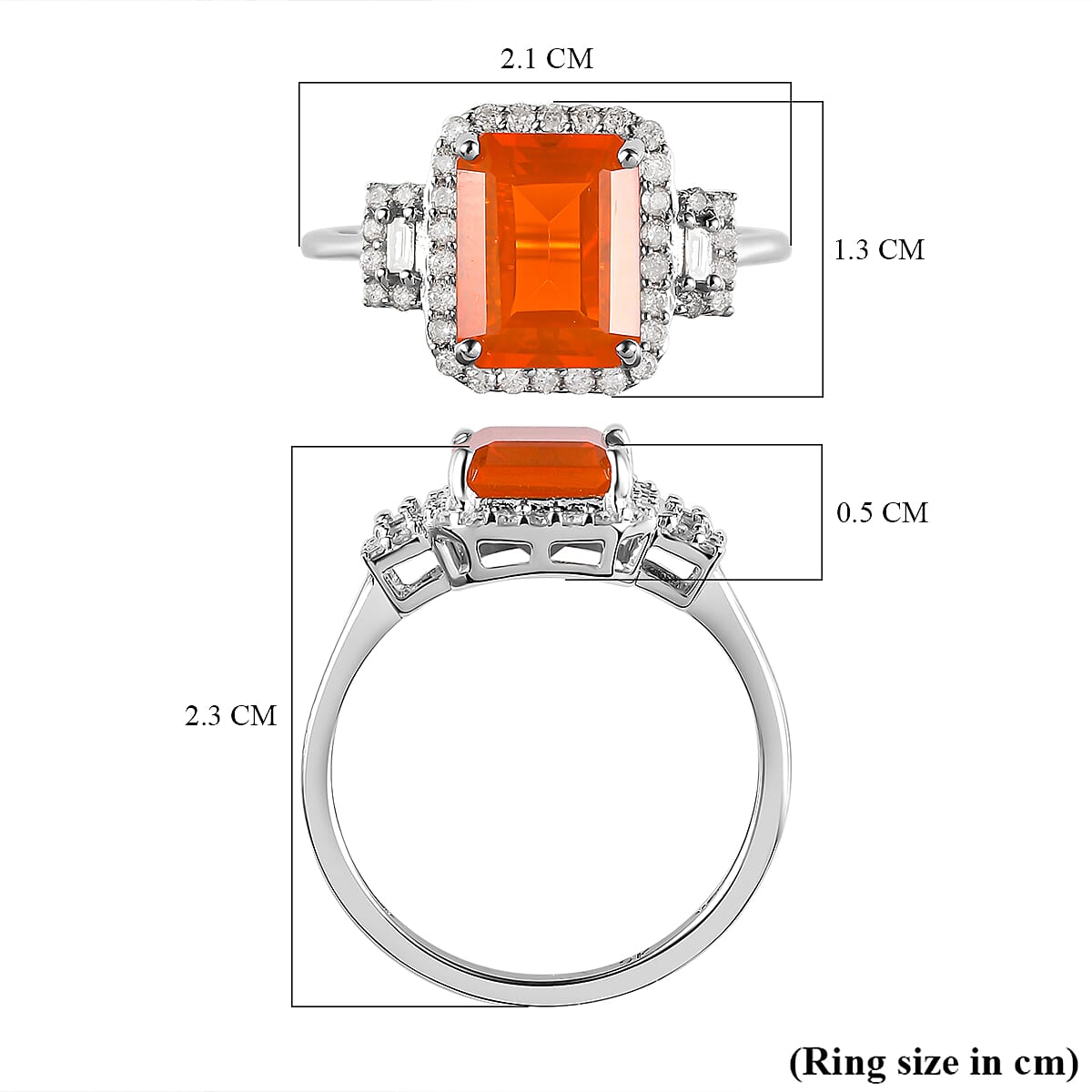 9K White Gold Mexican Cherry Fire Opal & Diamond Ring 2.01 Ct