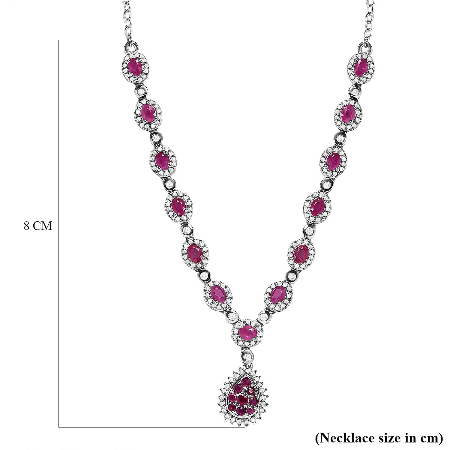 Designer Inspired - Burmese Ruby & Natural Zircon Cluster Necklace (Size - 20) in Platinum Overlay Sterling Silver 7.570 Ct, Silver Wt. 9.20 Gms