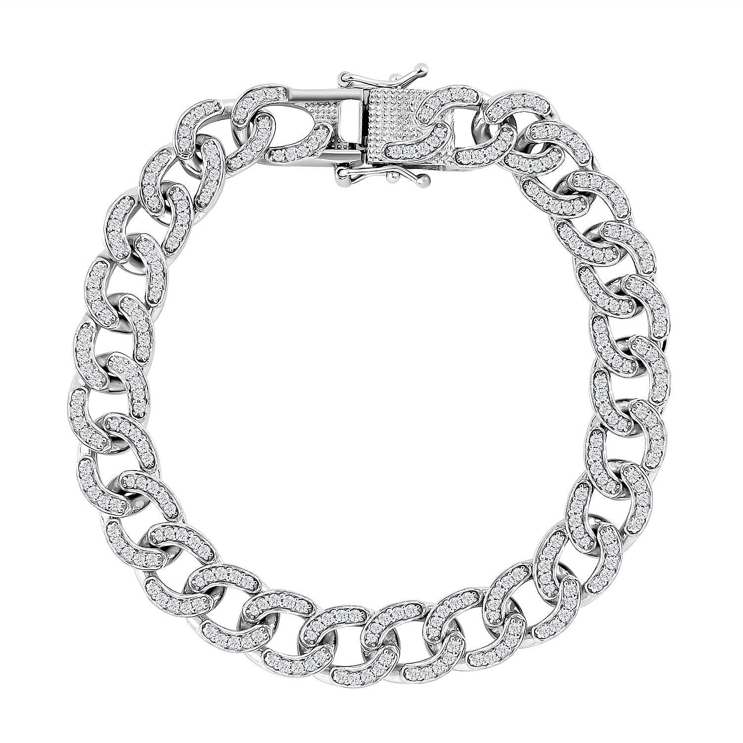 Monster Deal- White Diamond Curb Bracelet (Size - 7.5) in Platinum Overlay Sterling Silver 3.00 Ct Silver Wt 24.00 Grams