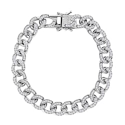 Monster Deal- White Diamond Curb Bracelet (Size - 7.5) in Platinum Overlay Sterling Silver 3.00 Ct Silver Wt 24.00 Grams