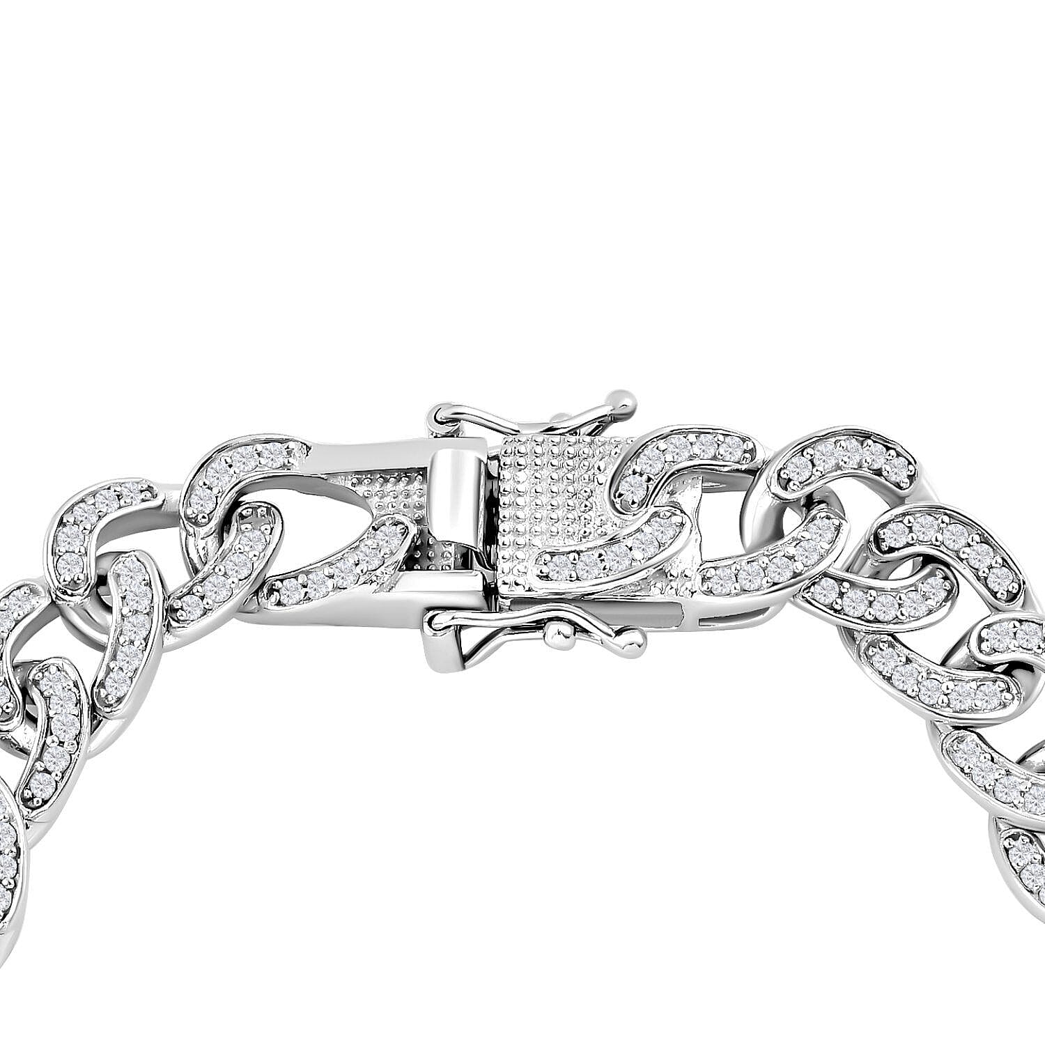Monster Deal- White Diamond Curb Bracelet (Size - 7.5) in Platinum Overlay Sterling Silver 3.00 Ct Silver Wt 24.00 Grams