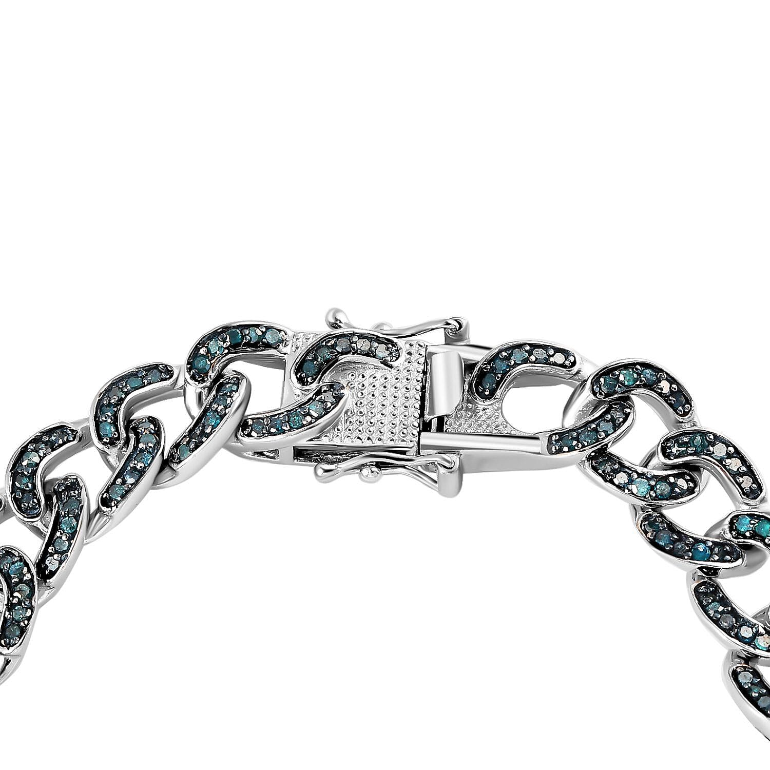 Blue Diamond Curb Bracelet (Size - 7.5) in Platinum Overlay Sterling Silver 3.00 Ct, Silver Wt 24.61 Gms