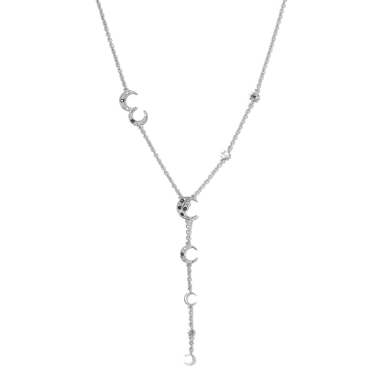GP Celestial Collection - Teal Blue Diamond and Natural White Diamond Necklace (Size - 20) in Platinum Overlay Sterling Silver 0.23 Ct, Silver Wt. 7.40 Gms.