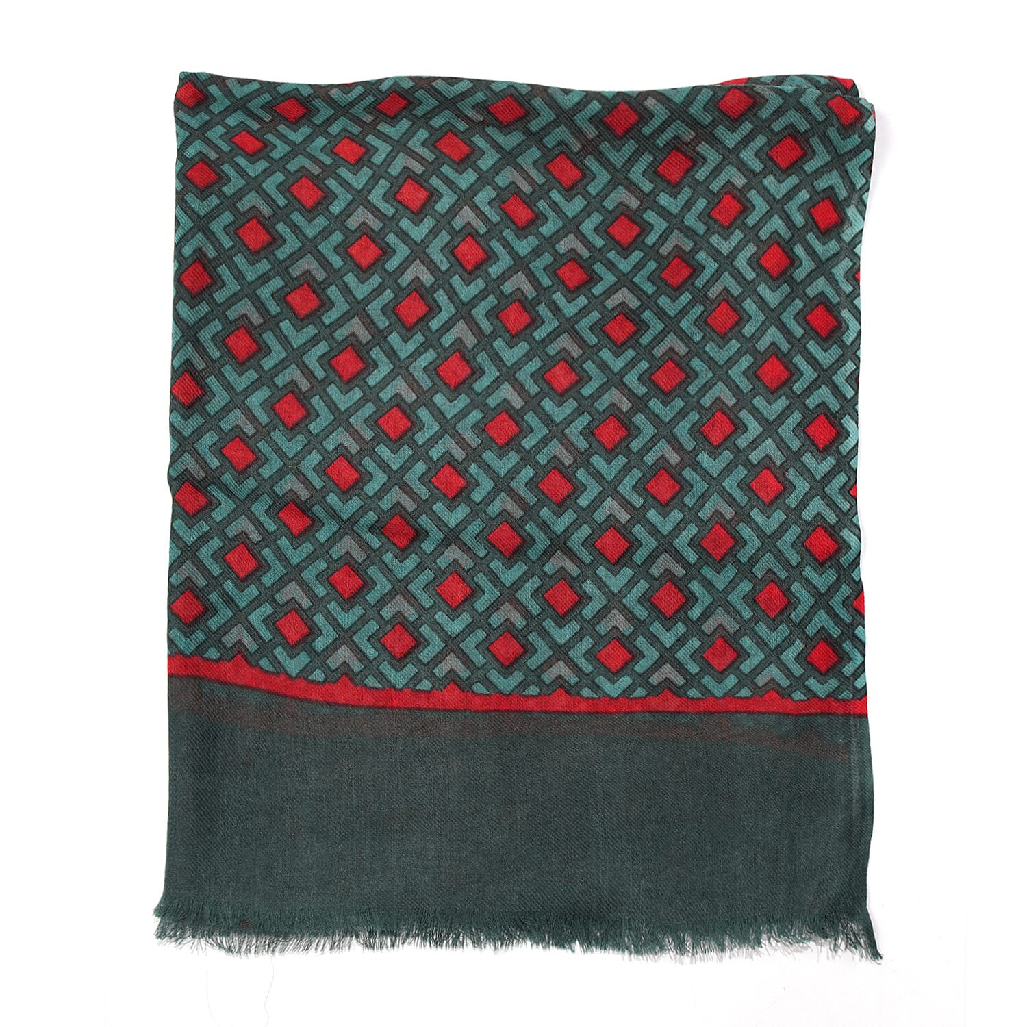 Wool Printed Scar - Green & Red