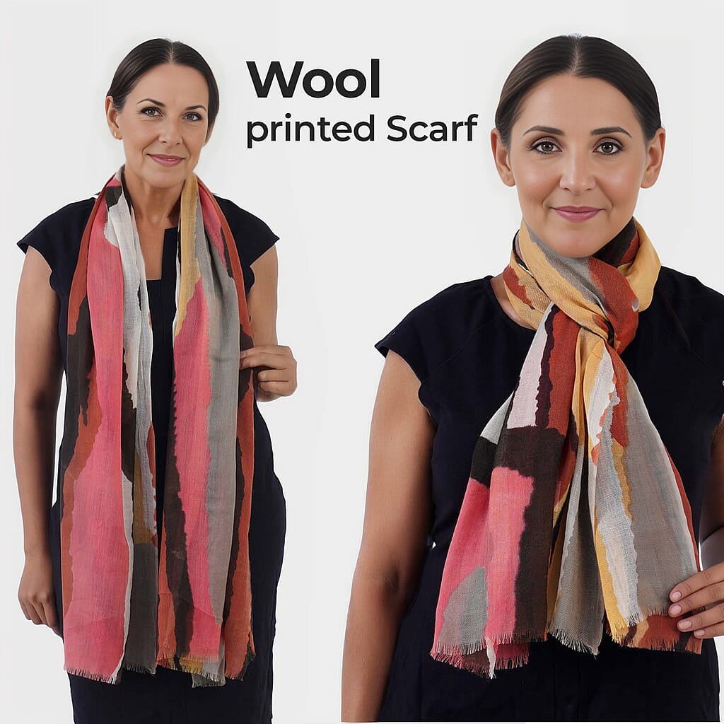 100% Wool Printed Scarf (Size 180x70 Cm) - Multi
