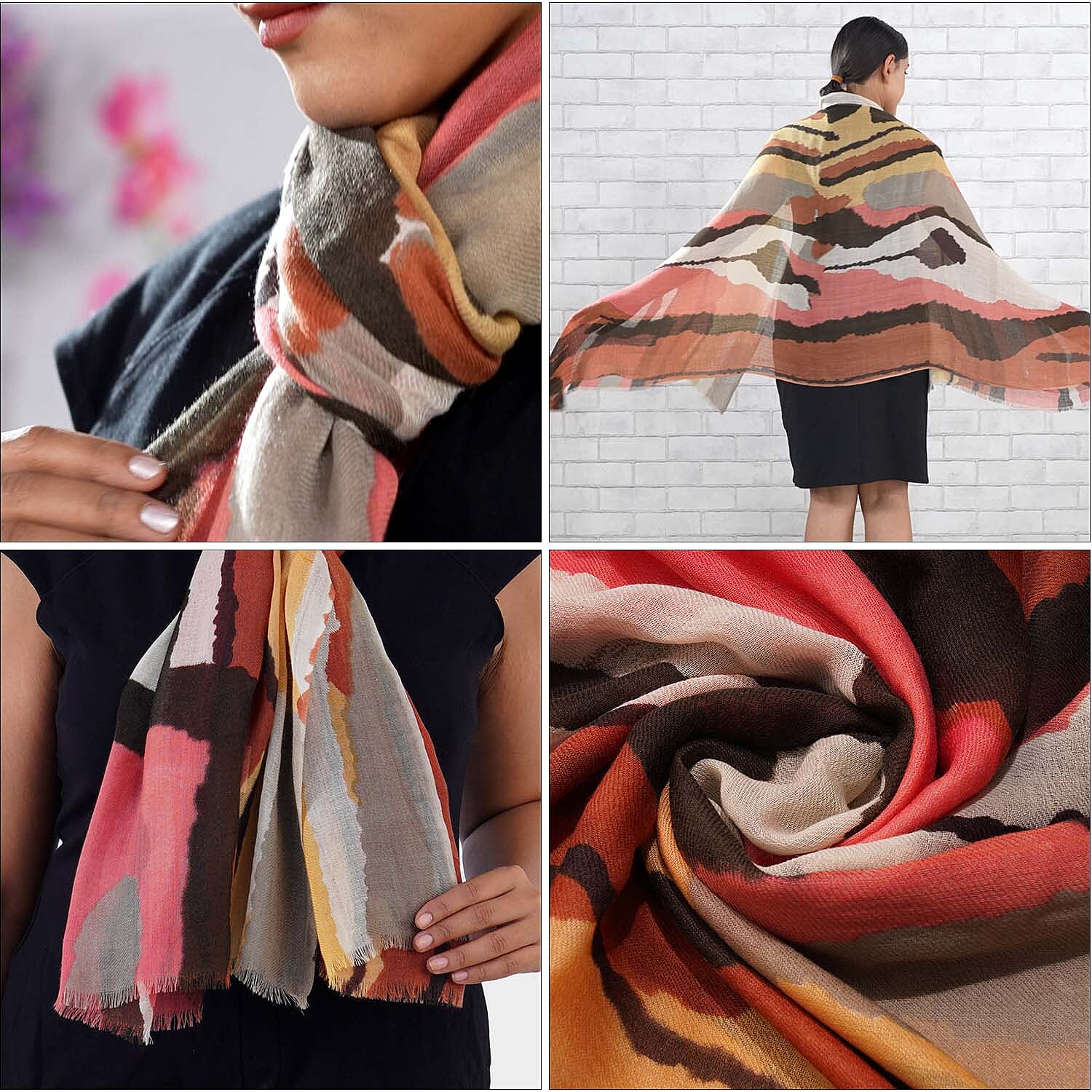 100% Wool Printed Scarf (Size 180x70 Cm) - Multi
