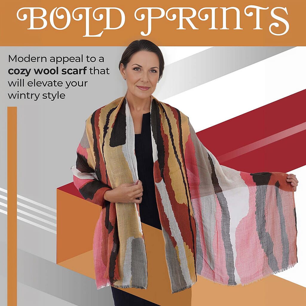 100% Wool Printed Scarf (Size 180x70 Cm) - Multi